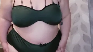 BBW redhead trips off lingerie