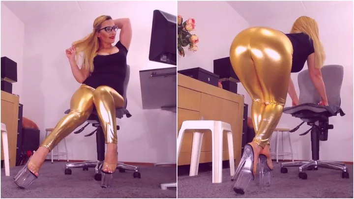 543 Cum on my Big shiny ass JOI in Shiny tight leggings, JOE, cum countdown for gold yoga pants, bare feet with french pedicure in clear high heels Pleaser