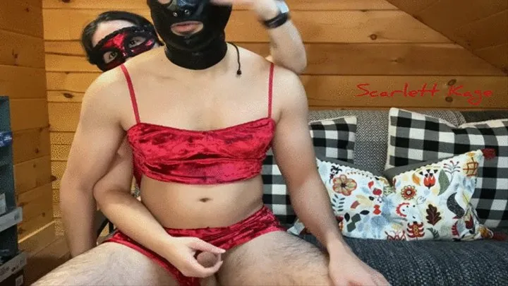 SD Scarlett Kage edging and spanking with Bunny - edging, SPH, barehanded spanking, lingerie, masks, gimp mask, sissification, humiliation, stern domme, dirty talk