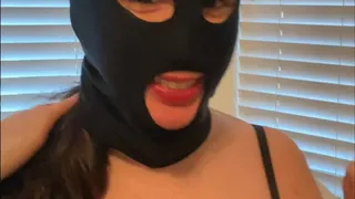 masked Scarlett Kage sweet tooth JOI & JOE - gimp mask, lipstick, brown eyes, red leather, masturbation encouragement, nurturing domme, blowjob simulation