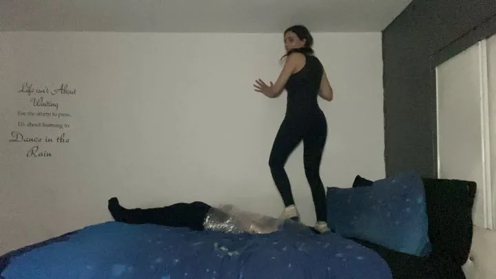 Sadistic Queen - Trampling Slave in Converse & Sneakers while Saran Wrapped