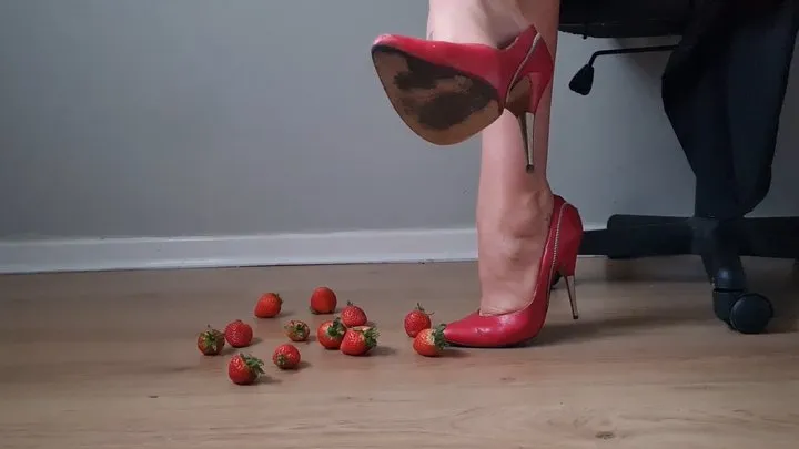 Valentine's Day Strawberry Crushing in Red Vintage Solid Metal Heels