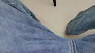 Pee desperation in jeans, extreme close up