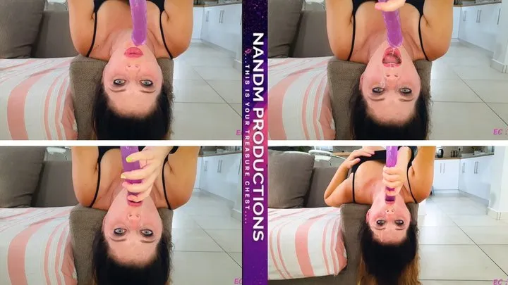 Solo Deepthroating Purple Dildo Upside Down