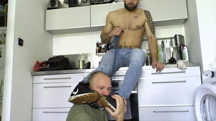 Muscular Guy Kurka & Slave Ben In Foot Domination, Trampling & Tickling Scenario