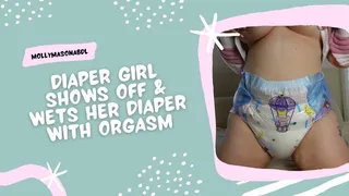 Diaper Girl Shows Off & Wets Diaper With Orgasm
