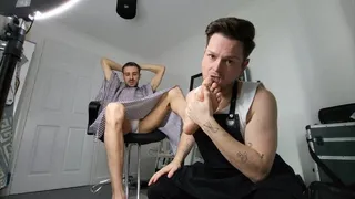 British Barber Ryan Worships Rowans Feet in the Chair