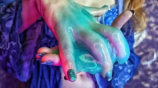 Blue slime in aesthetic hands