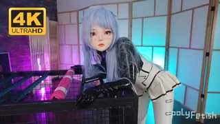 Cosplay Latex doll got trained in cage and enjoy her first breath play orgasm