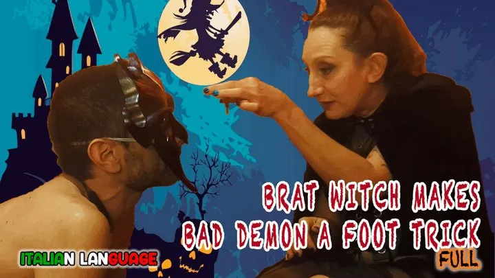 Brat witch makes demon a foot and whip trick - FULL - MOBILE