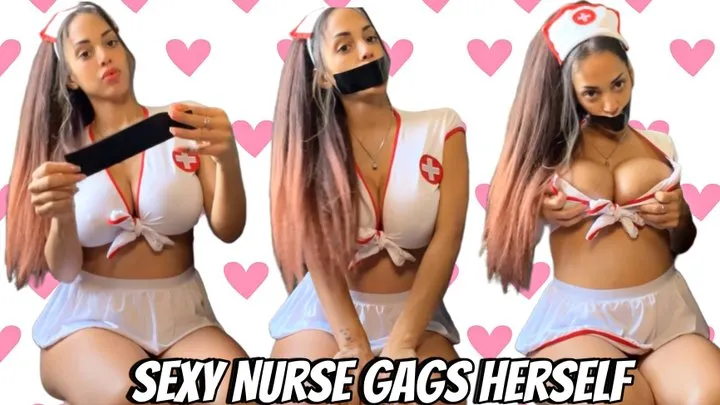 Sexy Nurse Gags Herself