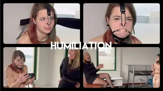 Humiliation with a nose and a mouth hook Mistress laughs at slave girl