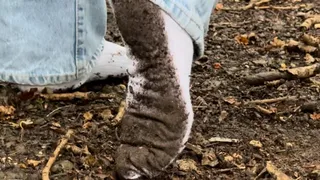 Getting my feet and white socks very dirty in the woods