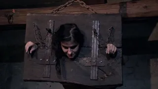 The acccused stable maid gets punished at the medieval pillory