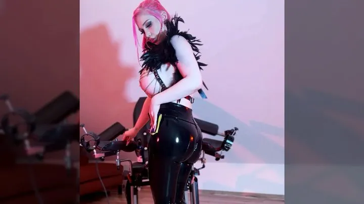 Latex shining treatment of juicy leggings ass