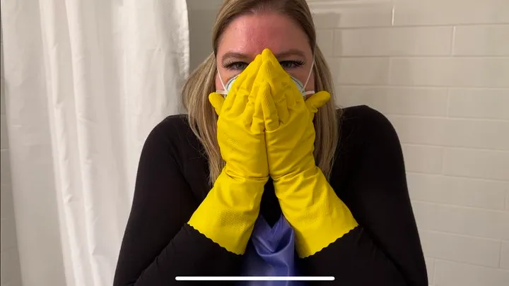 Cleaning the Shower in Masks and Gloves