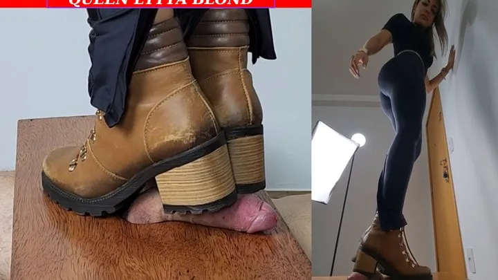 Queen Lytta Blond - SEXY Boots CBT EP 6 - 2 angles - CBT - COCK TRAMPLING - FOOT DOMINATION - FOOT HUMILIATION - BALLBUSTING - COCK SQUEEZE - AMATEUR - FOOT FETISH - SOLES - COCK STOMP - FEMDOM - KICKING - CUCKOLD