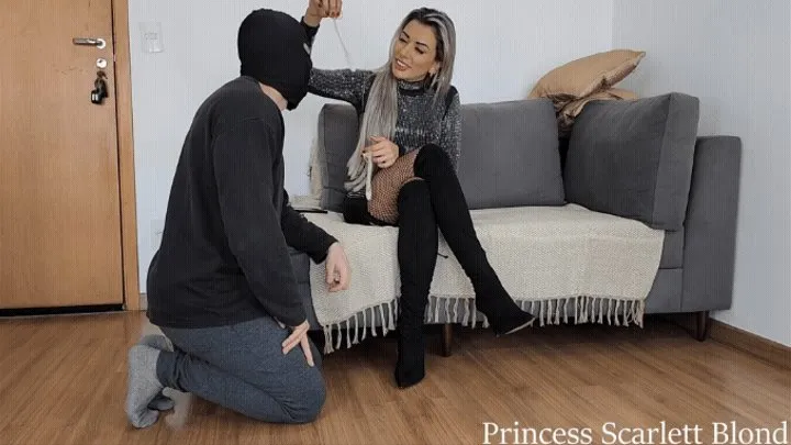 Princess Scarlett Blond and Mr Pine - Sexy Cuckold Condom Lick - Scarlett makes cuck Worship her feet and boots and swallow two condoms after her date - FOOT WORSHIP - CUCKOLD - FOOT DOMINATION - SOLES - BOOTS - TOE SUCKING - FEMDOM - DIRTY FEET - (FOR