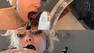 goth girl glitterqueen1999 ignores you whilst she applies her makeup, black lipstick, lipstick fetish ignore fetish, humiliation