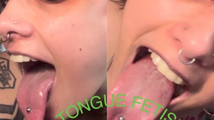 Goth Girl black lipstick LONG TONGUE SLOPPY BLOWJOB spit Tongue Fetish Mouth fetish