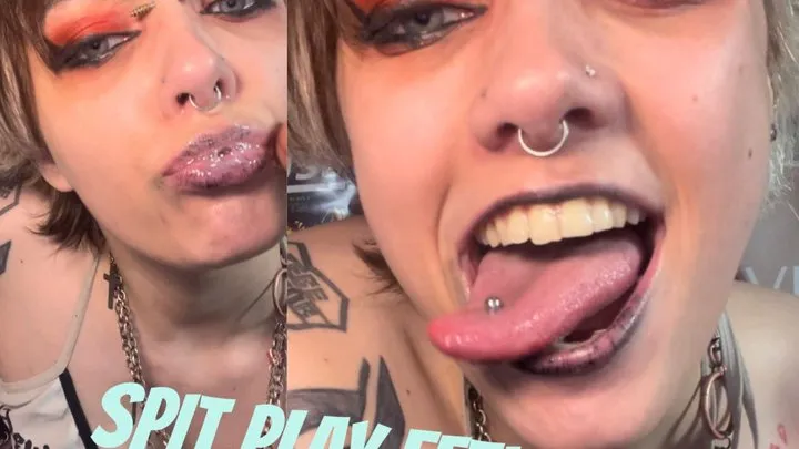 Goth with long tongue spit fetish drooling