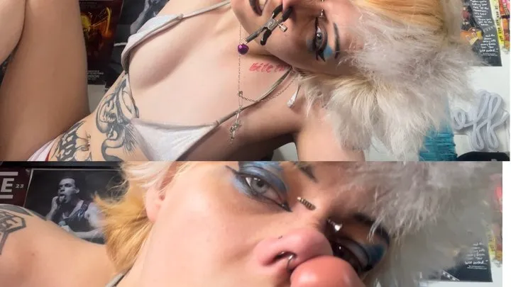 NOSE FUCK WITH COCK AND NIPPLE CLAMPS ON NOSE GOTH GIRL JOI