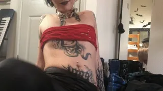 Goth Domme laughs at your dick, cucks you and humiliates you with feet in tight leggings