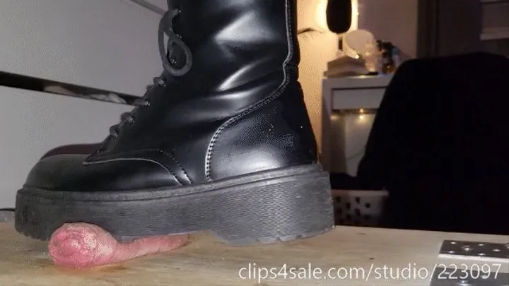 Extreme cock trampling in dirty combat boots