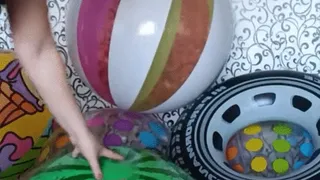 sexy girl jumping on watermelon ball