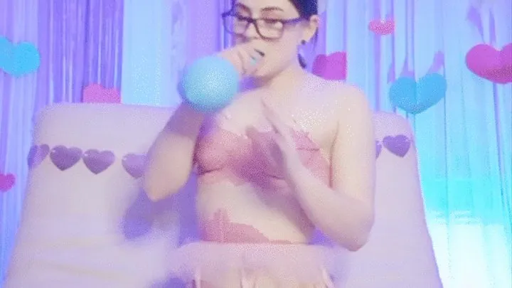 Sabina in lingerie does a SitBlow2Pop balloon