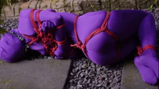 Zentai bondage with unbearable tight rope between legs