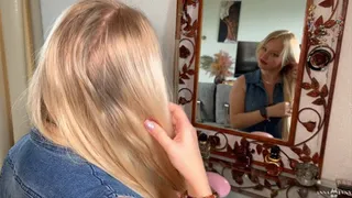 Brushing my silky, very long blonde hair