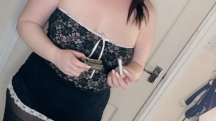 Smoking in my tights and lace bodysuit with bunny ears