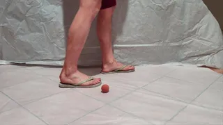 egg smashing in flip flops