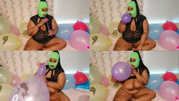 Sensual Topless BBW Multiple Punch Balloon Blow To Pop