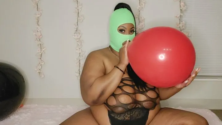 Sexy Ebony BBW Blows Up Huge Balloons