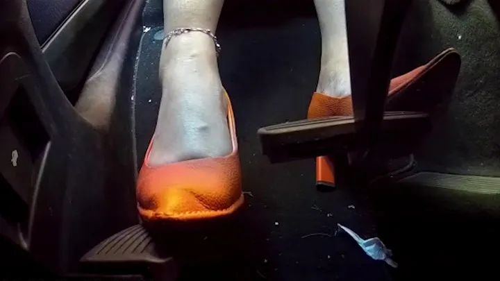 Driving my Luxury SUV in Orange Heels with one foot on the accelerator and one foot on the brake (Part 1)