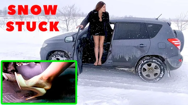 VIKA BAREFOOT IN HIGH HEEL STUCK REVVING DRIVE REVERSE IN SNOW (full video 47 min)