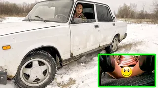 VIKA GOT STUCK IN THE SNOW IN A VAZ 2107  PRO RES HDR (full video 40 min) upskirt version