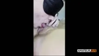 Blindfolded sub boy licks and fingers hot amateur pussy