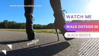 Watch Mdigia walk outside wearing her platform High Heel Boots