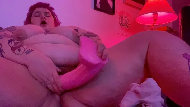 BBW X FUCKS SELF w GIANT PINK DILDO