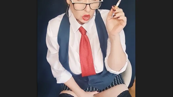 Sexy smoker MILF has a job interview and smokes excitedly and intensely for her future boss