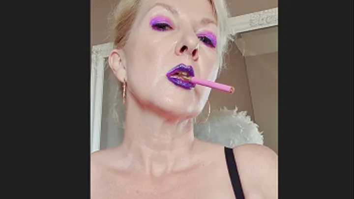 Divine POV smoke with purple glossy lips- I allow you to taste my nicotine soaked filter*pink Sobranie*multiple pumps