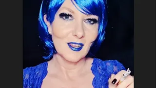 MILF smoking Marlboro Menthol 100 with sexy mystic blue lips and blue wig