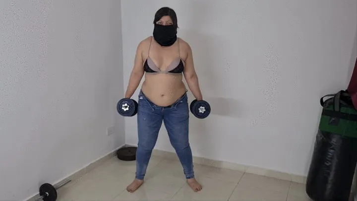 Masked girl workout