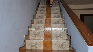 Running down the stairs