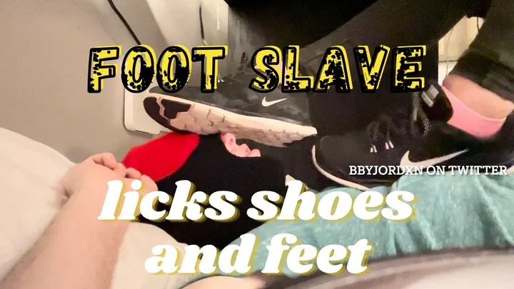 Foot slave licks shoes and feet