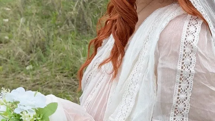 Bride sneaking outside to hungrily smoke a cigarette