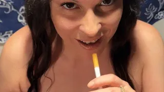 Topless smoking a cork, ashing on my tits, and tasting ash